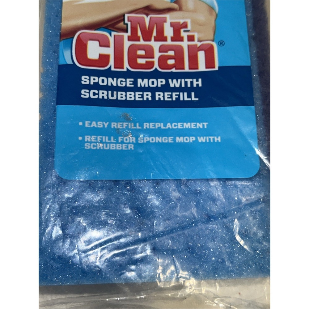5-Mr Clean Blue Sponge Mop w/ Scrubber Refill Head Snap On SEALED New Old Stock - Picture 3 of 7